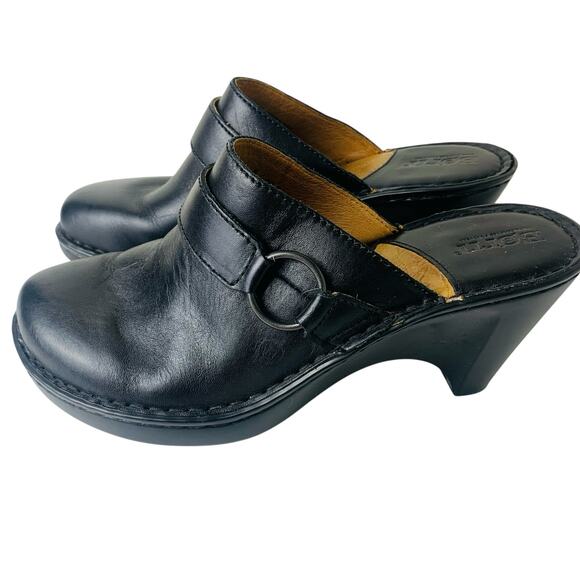 Born Size 9 Women's Black Leather Clog Mules Buckle Detail Heel Comfort - Picture 2 of 15